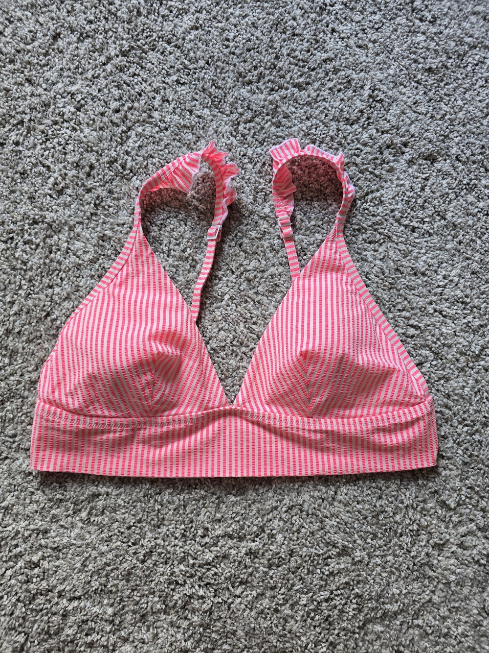 aerie Pink Striped Ruffle Triangle Bikini Top